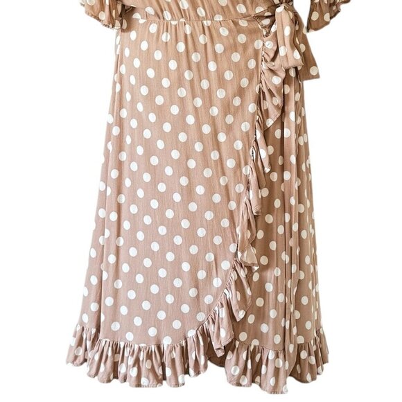 The Shanty Corporation Wrap Dress Dusty Rose with White Polka Dots Ruffles Large - Picture 3 of 7